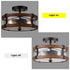 2-Light Farmhouse Wood Grain Paint with Black Metal Semi Flush Mount Ceiling Light with Seeded Glass